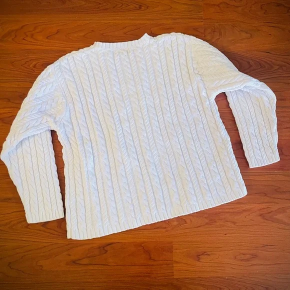 VTG Eddie Bauer Cable Knit Sweater White Chunky Fisherman 100% Cotton sz L - XL - Picture 4 of 7